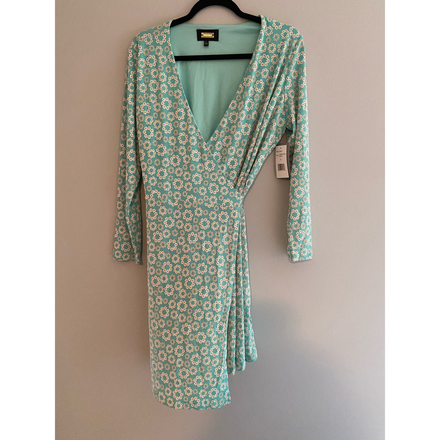 NWT Alexa Admor Amelia Wrap Dress Womens Turquoise Daisy Size L