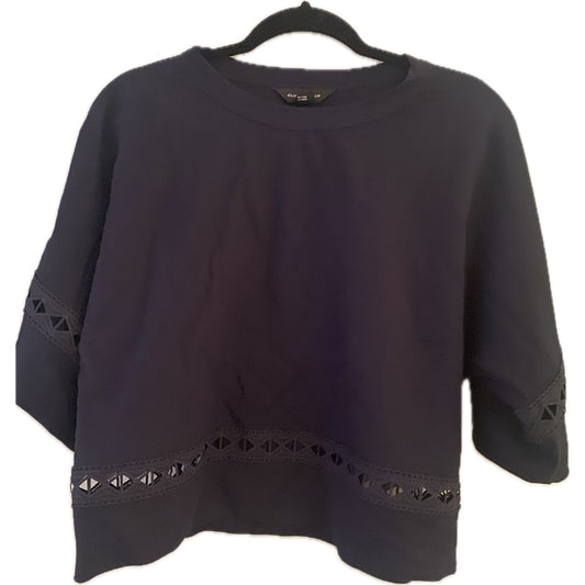 Club Monaco Navy Cropped Cutout Embroidered Top Size S