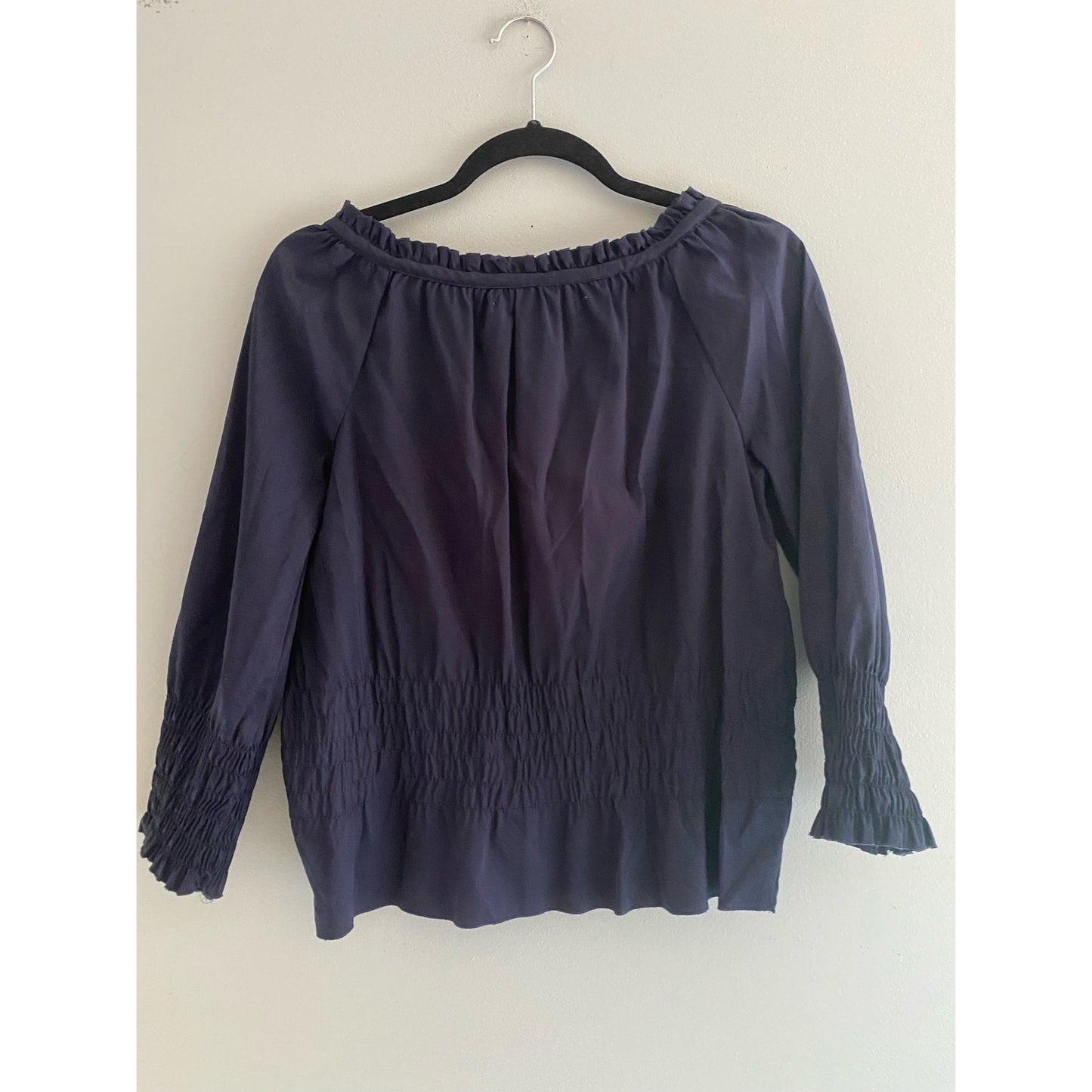 Diane von Furstenberg Tania Smocked Navy Blouse Size 4