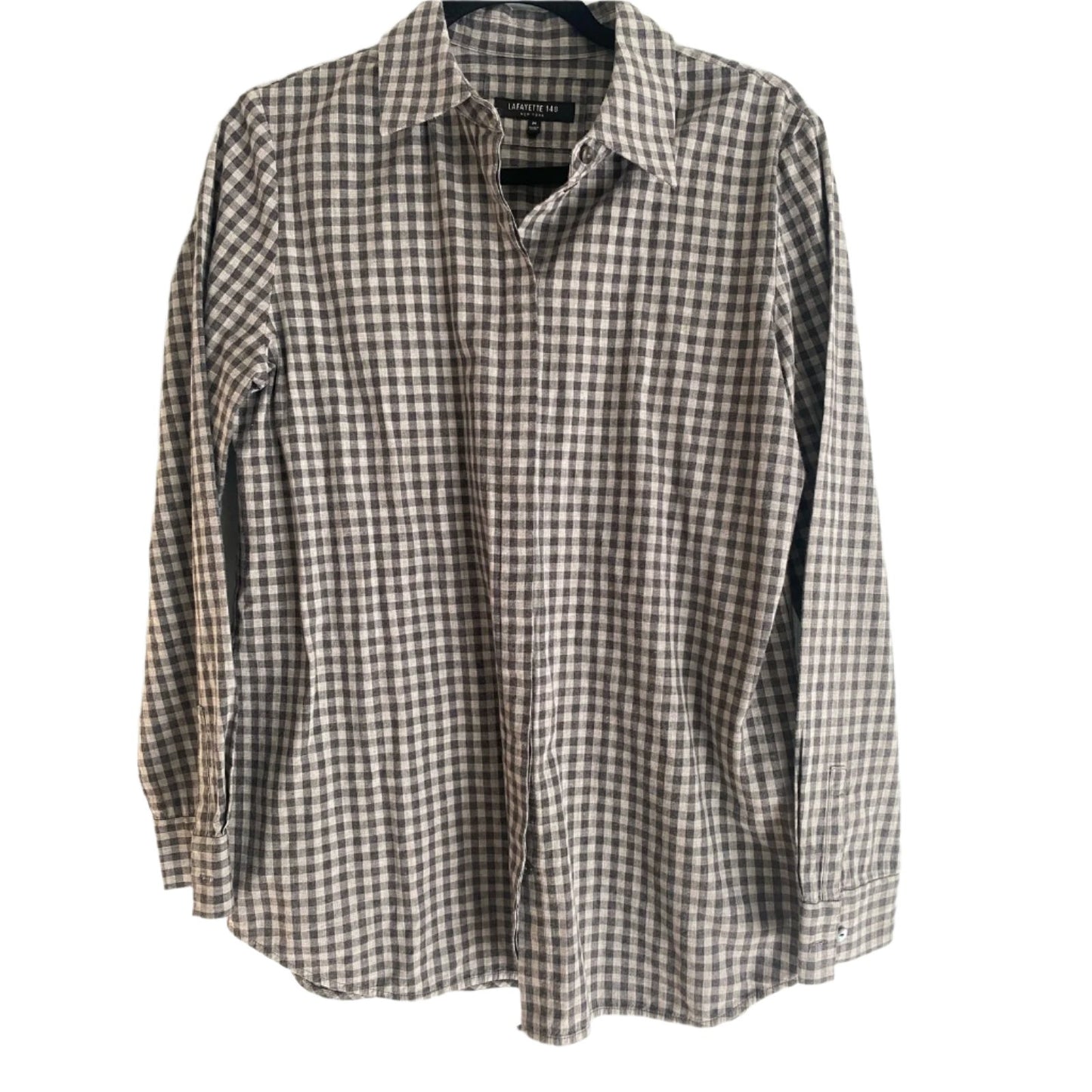 Lafayette 148 New York Gray Checked Shirt Size M