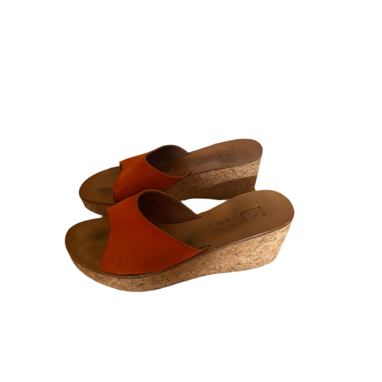 K. Jacques St Tropez Orange Suede Wedge Sandals Size 40