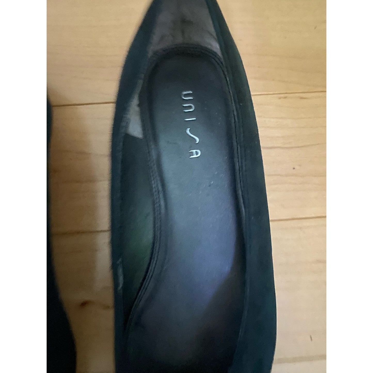 Vintage Unisa Black Suede Bejeweled Flats Size 8.5