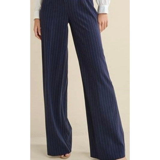 Free People Navy Pinstripe Wide Leg Pants Size 10