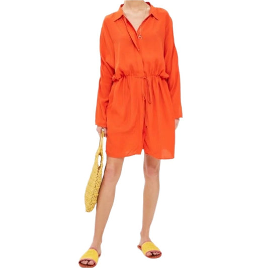 Topshop Orange Drawstring Shirt Dress Size 6