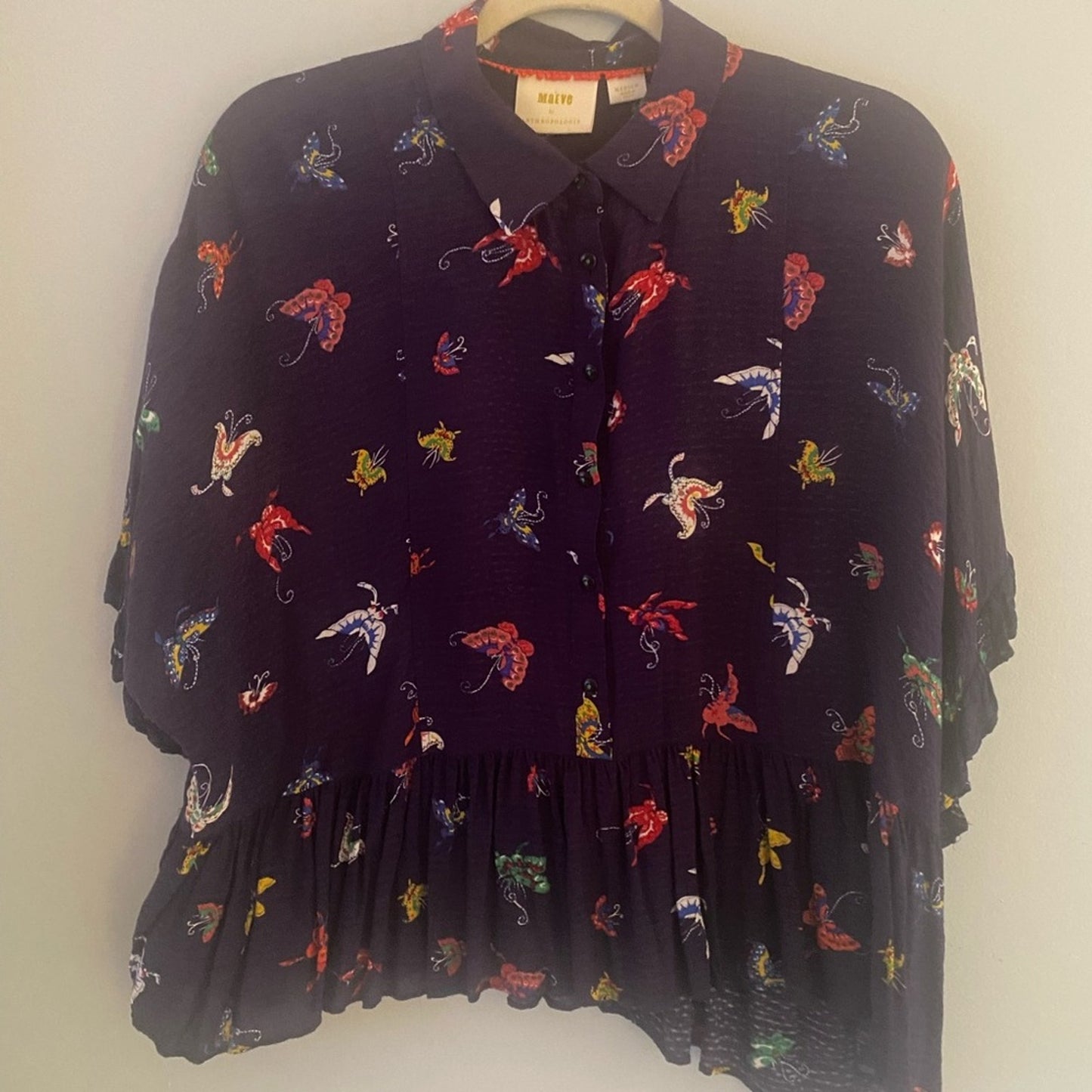 Maeve by Anthropologie Mallory Ruffle Butterfly Shirt Size M