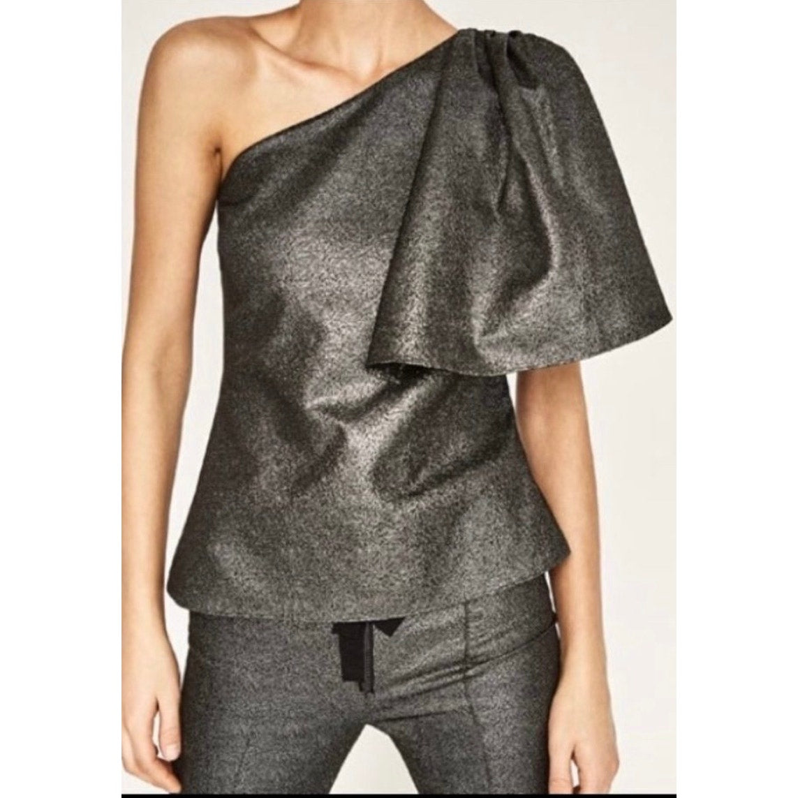 NWT Zara Metallic One Shoulder Top XS