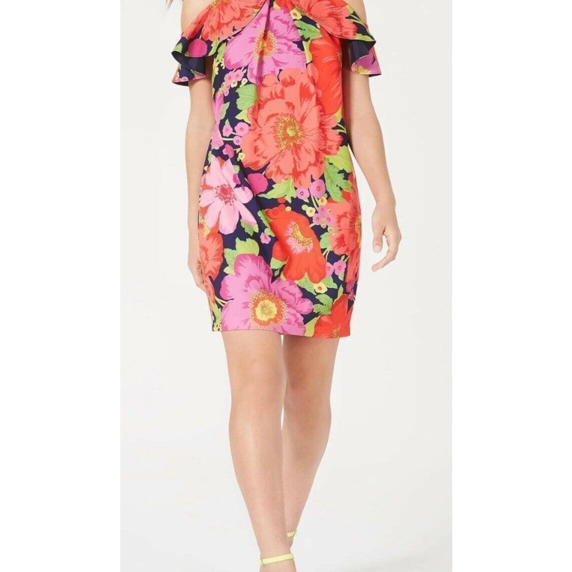 NWOT TRINA TURK Floral Ruffled Cold-shoulder
Sheath Dress Size 6