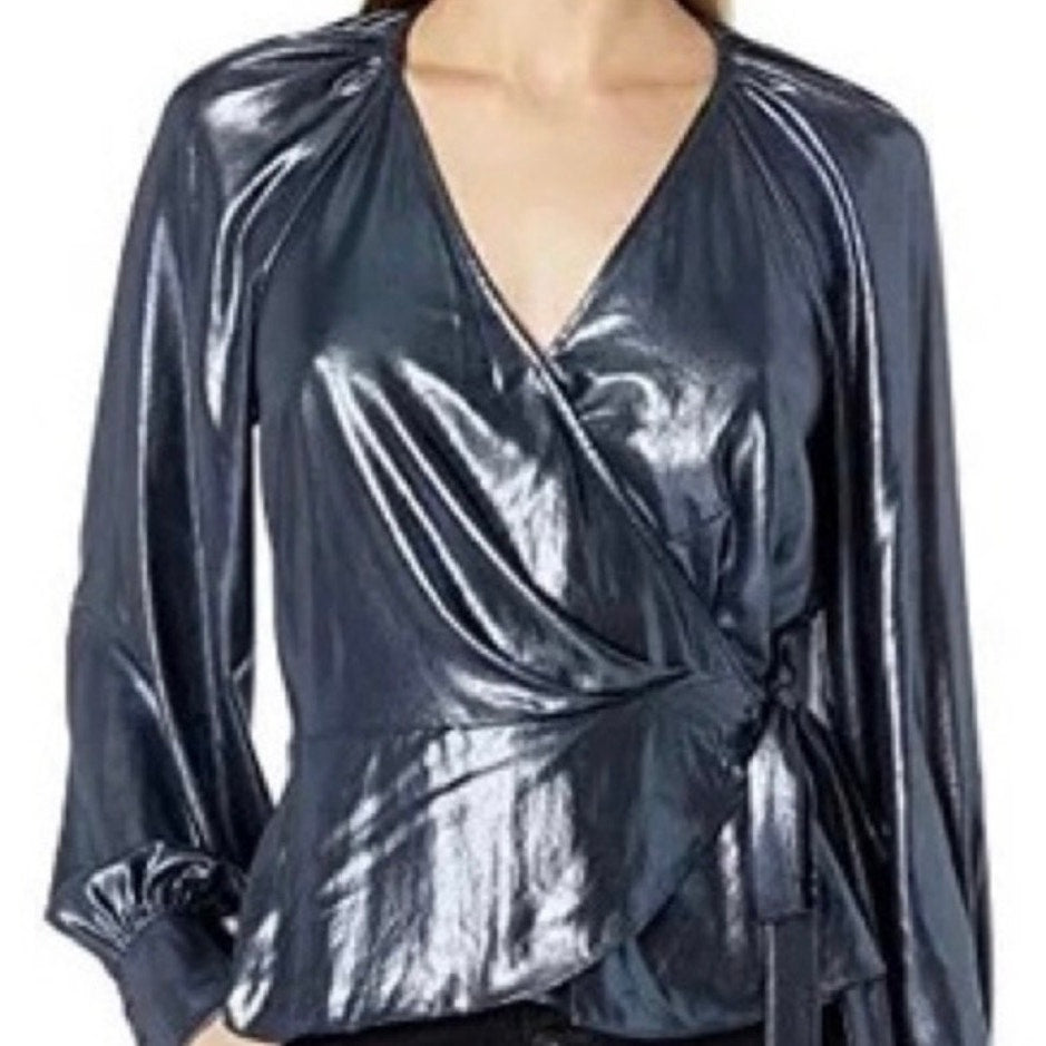 Parker NWOT Sheridan Metallic Wrap Blouse in Night Sky Size M