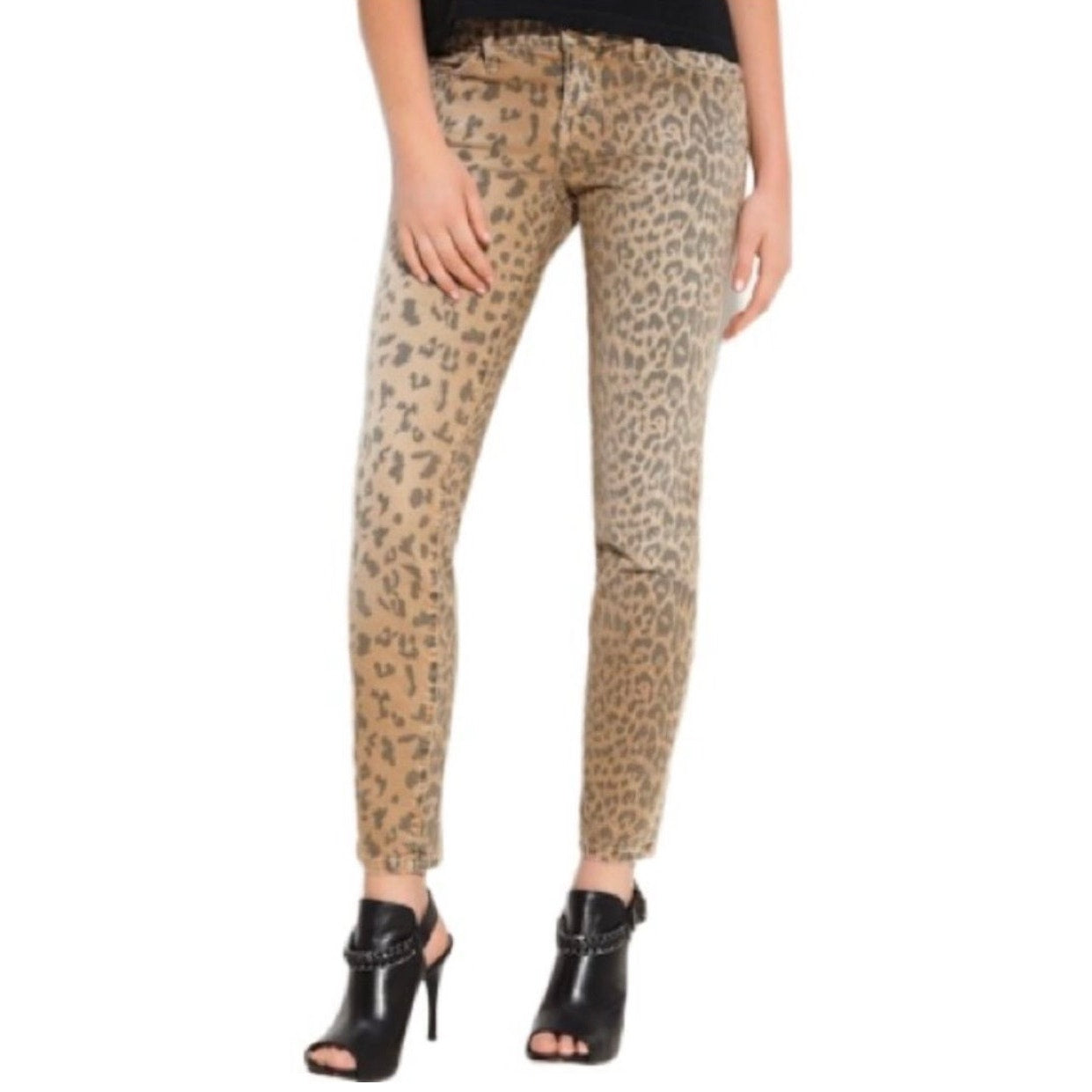 NWOT Current/Elliott Camel Brown Leopard Print The Stiletto Mid Rise Jeans Size 24