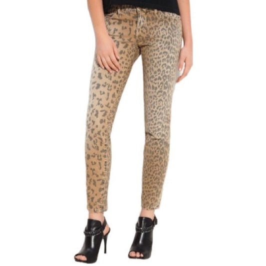 NWOT Current/Elliott Camel Brown Leopard Print The Stiletto Mid Rise Jeans Size 24