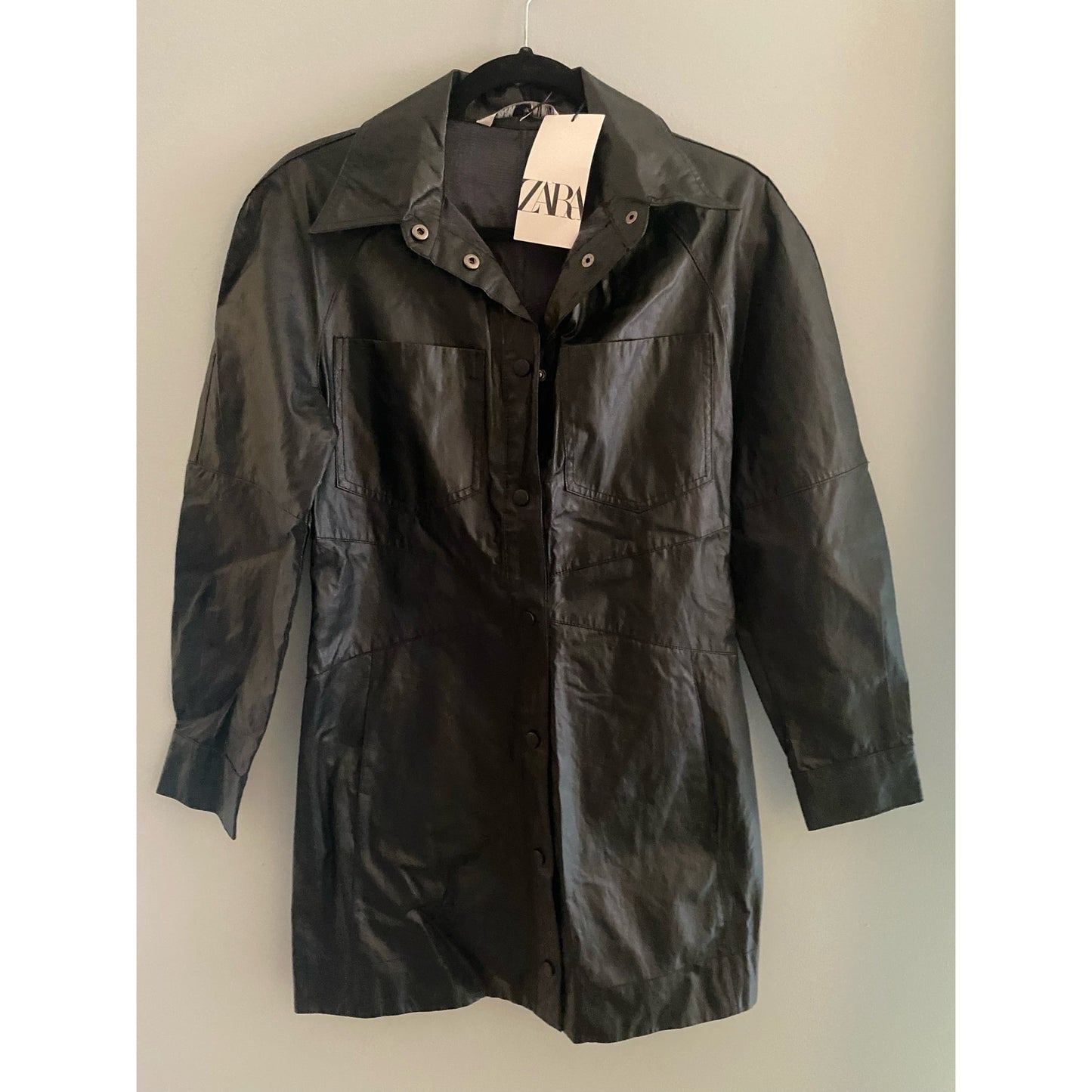 NWT Zara Faux Leather Mini Shirt Dress Size S