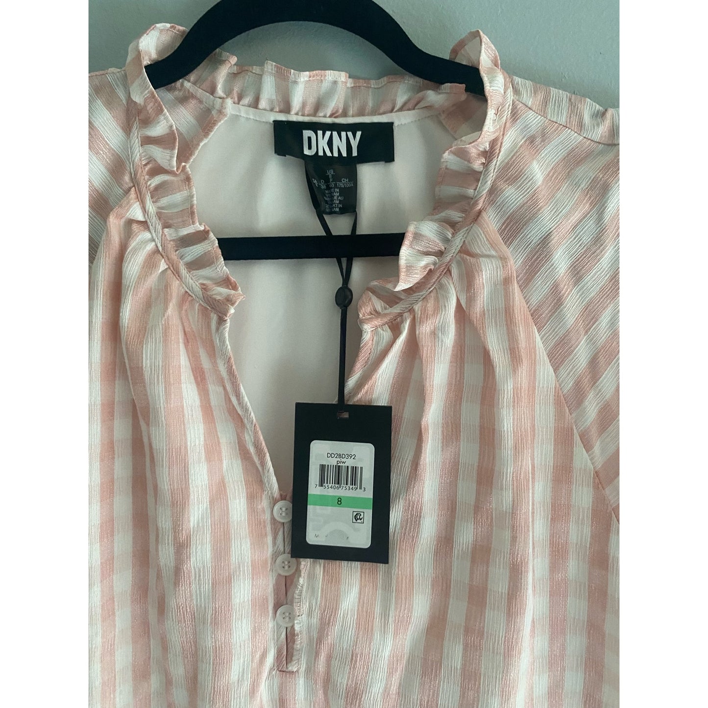 NWT DKNY Pink and White Checked Dress Size 8