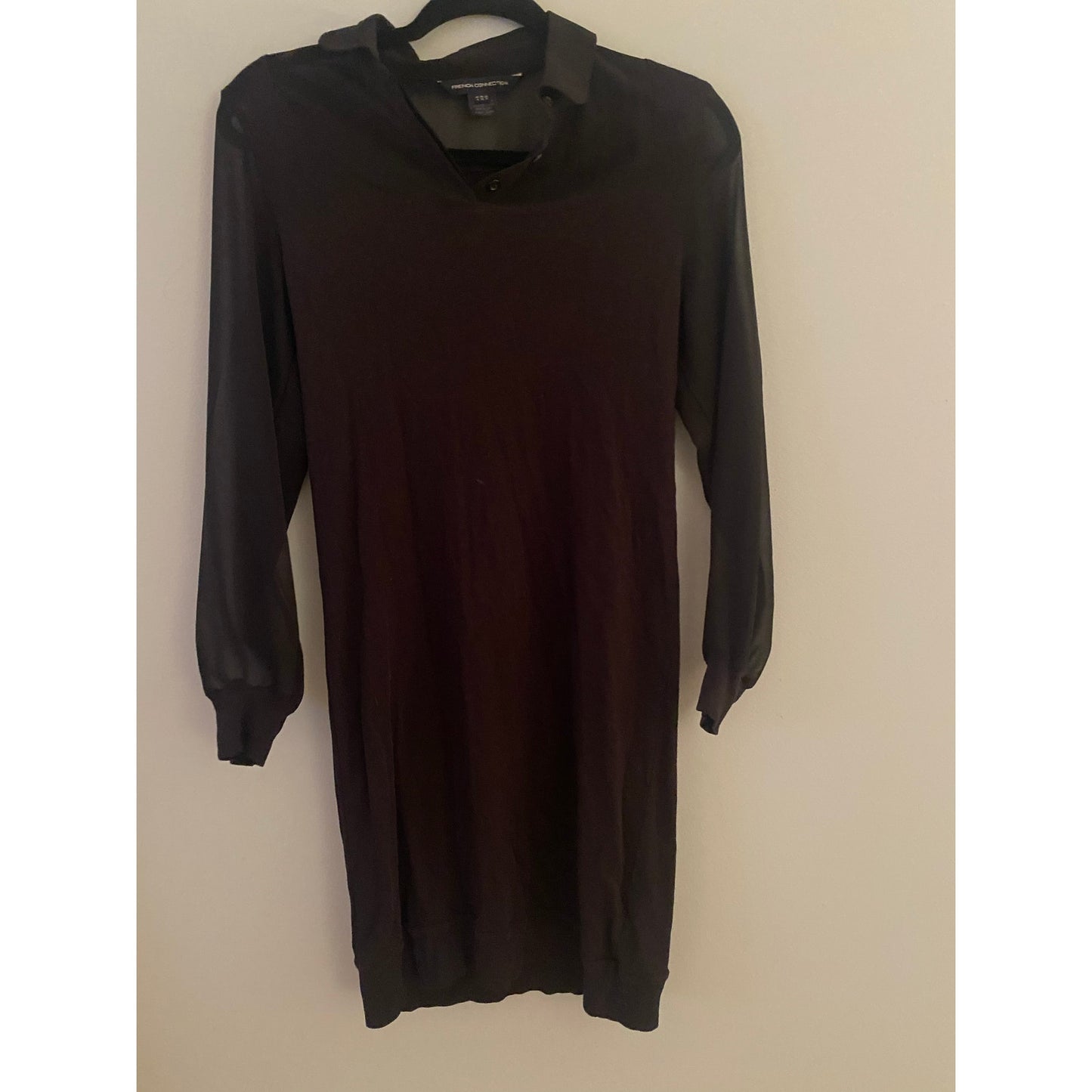 French Connection Black Dress With Sheer Sleeves Size 0