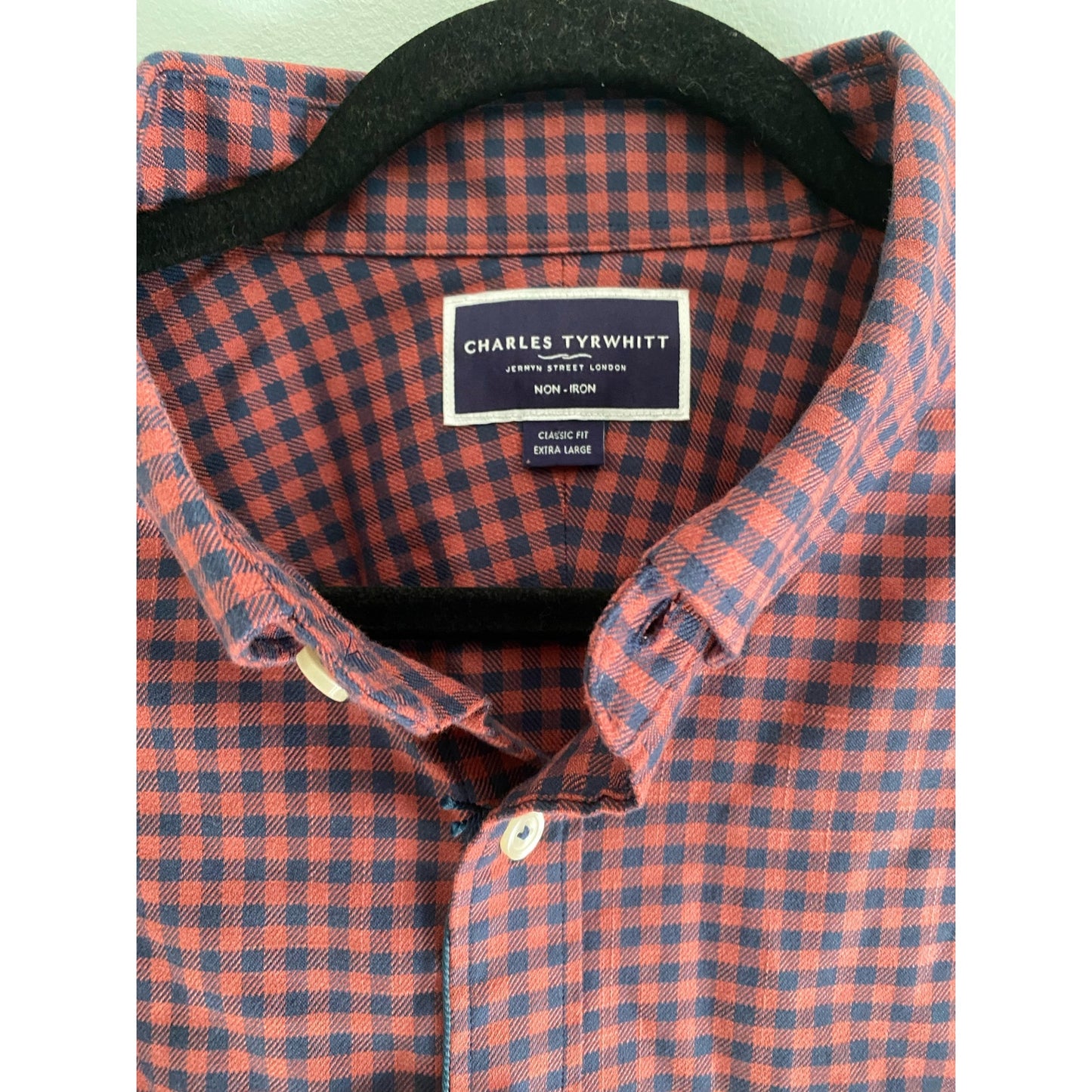 NWT Charles Tyrwhitt Button-Down Collar Non-Iron Twill Gingham Shirt - Salmon Pink Size XL