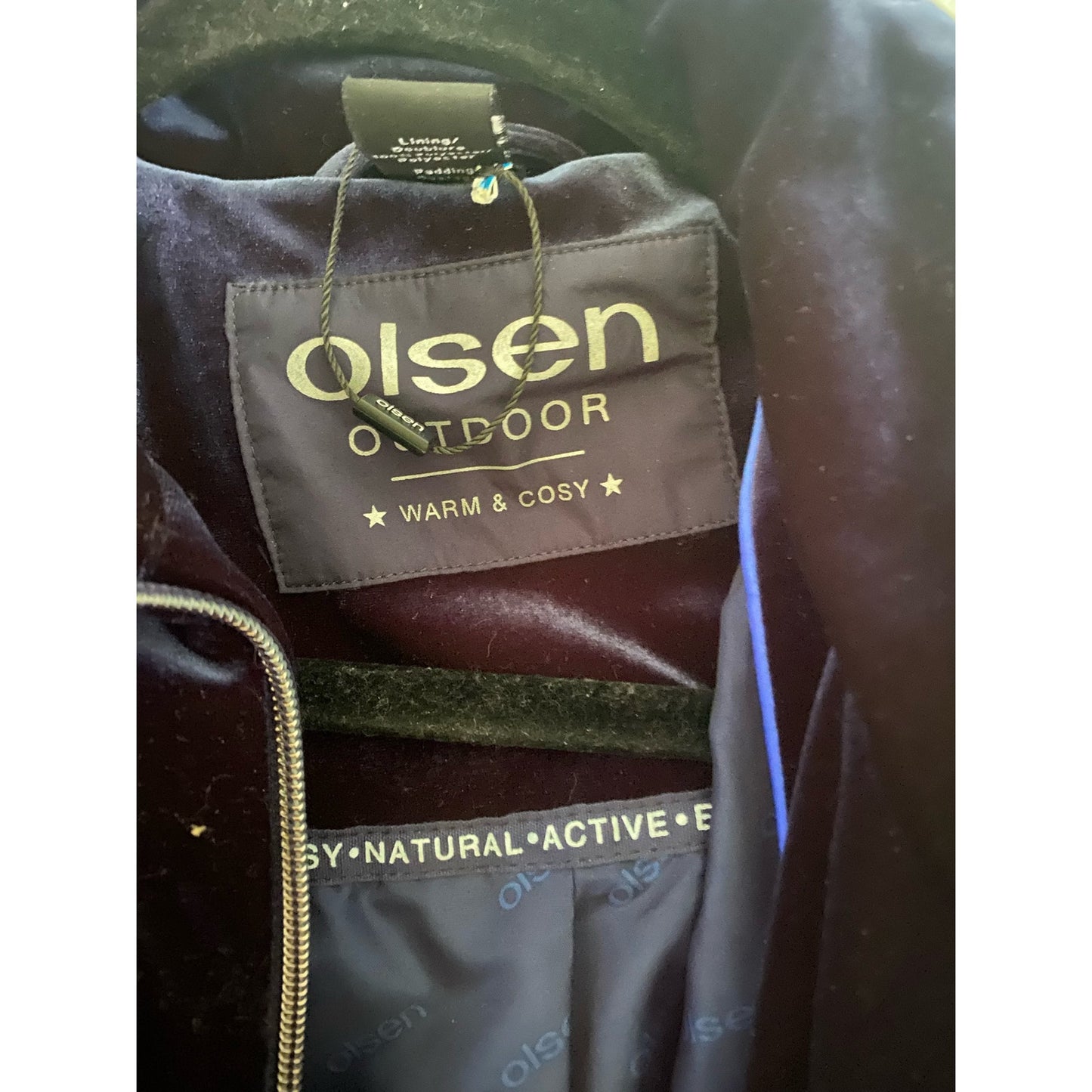 NWOT Olsen Outdoor Blue Velvet Puffer Jacket Size S