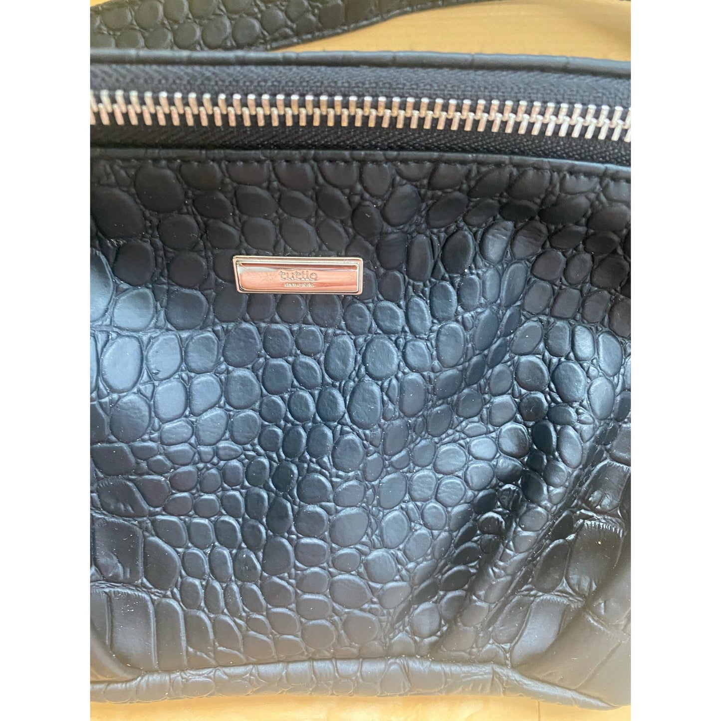 Tulio Faux Alligator Embossed Black Belt Bag