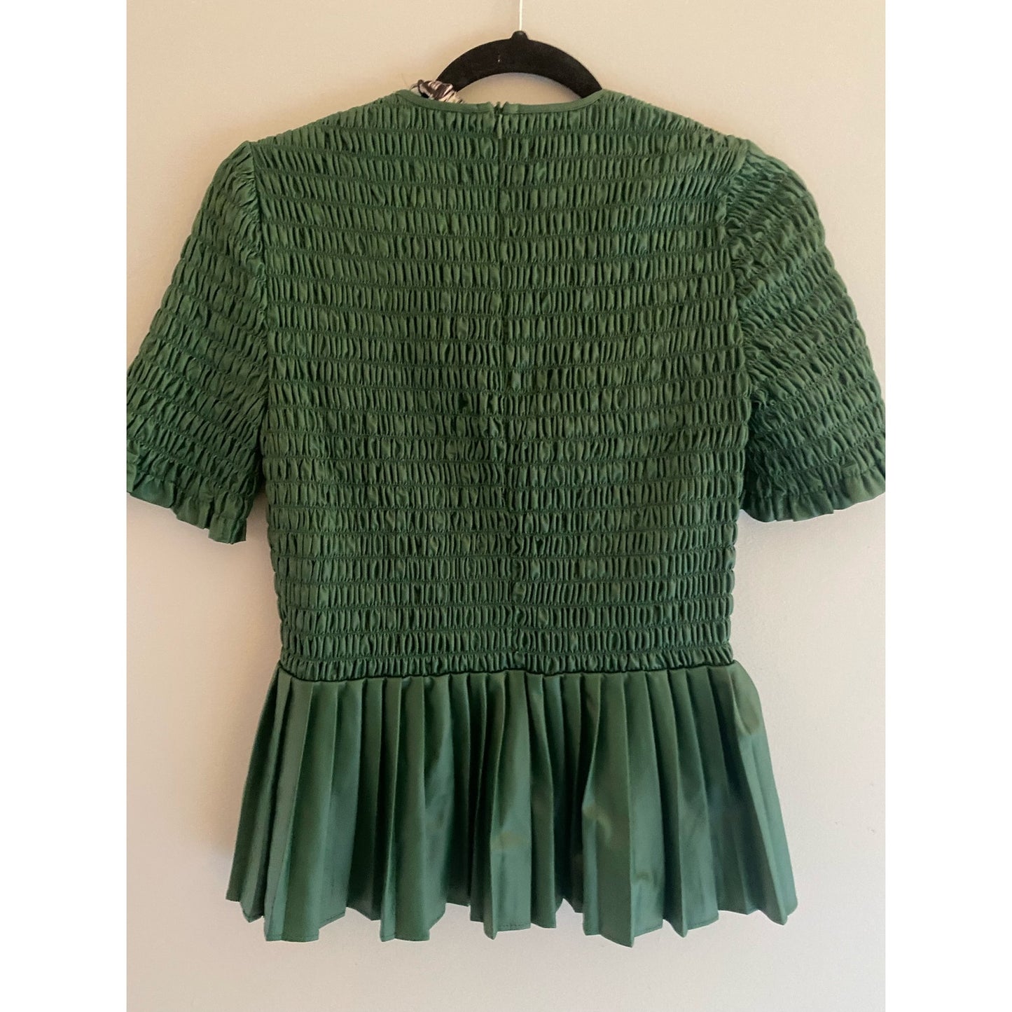 NWT ZARA Faux Leather Peplum Top Smocked Bodice Forest Green Size XS