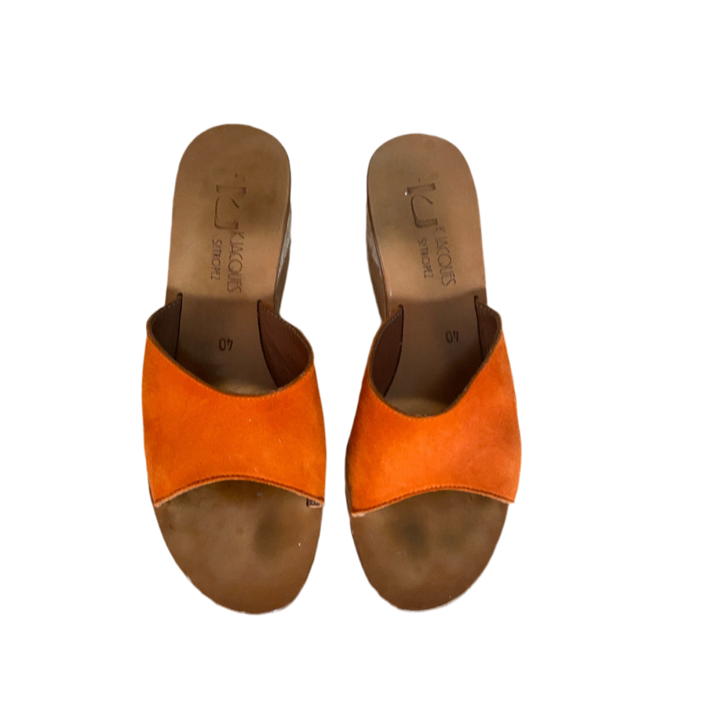 K. Jacques St Tropez Orange Suede Wedge Sandals Size 40