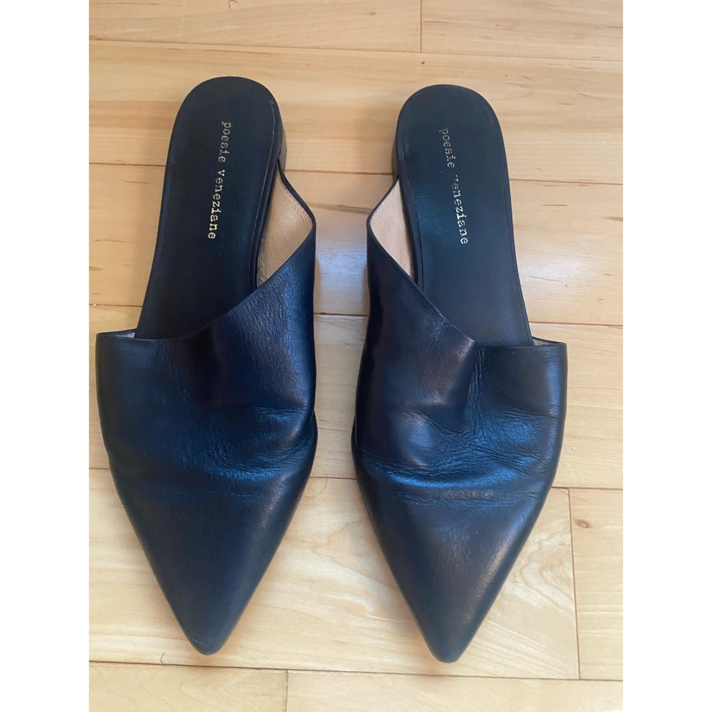 Poesie Veneziane Black Leather Mules Size 40