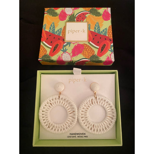 Piper K Handwoven White Earrings