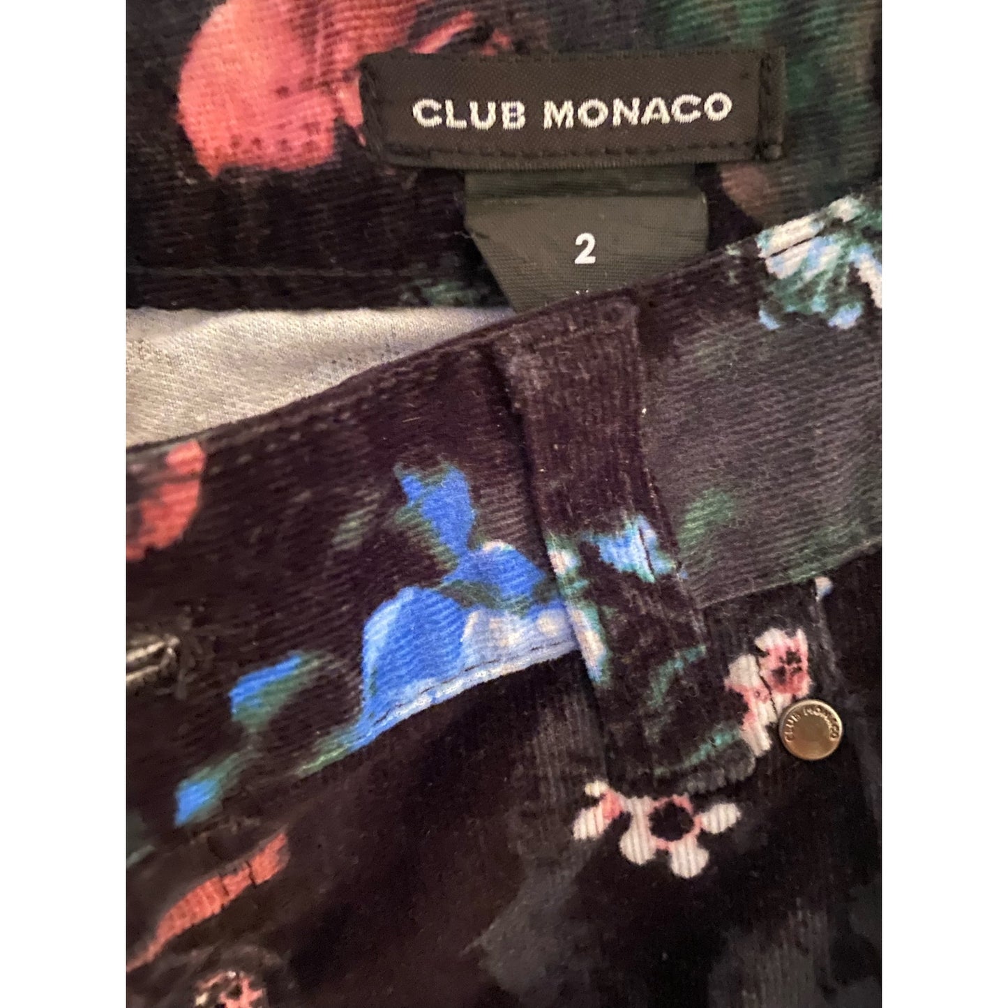 NWOT Club Monaco Remi Skinny Floral Printed Corduroy Pants Jeans Size