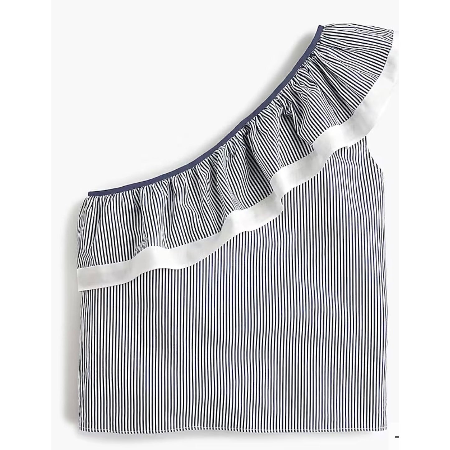 NWT J. Crew one shoulder blue and white striped top with white ruffle - size 8