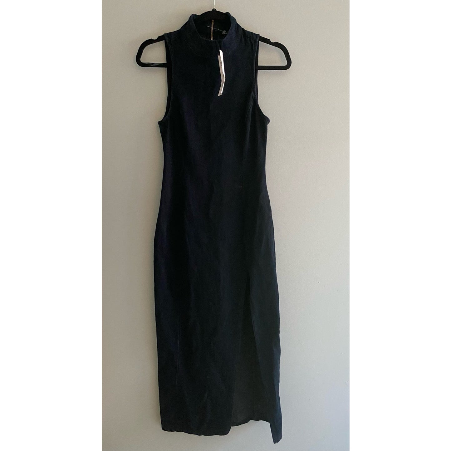 NWT Zara Mock Neck Denim Long Dress Size XS