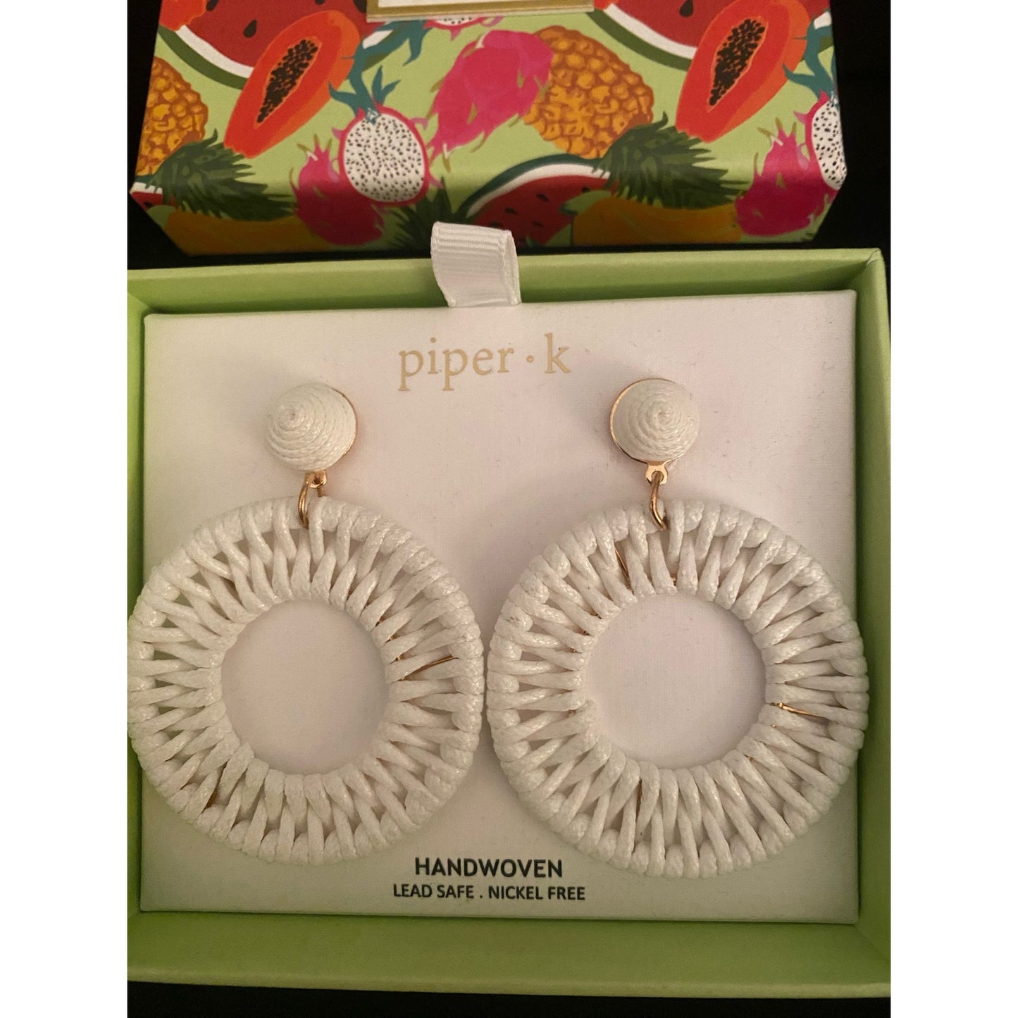 Piper K Handwoven White Earrings