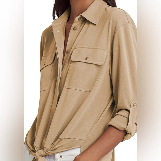 NWT Lauren Ralph Lauren Tie-Front Stretch Jersey Shirt Size S