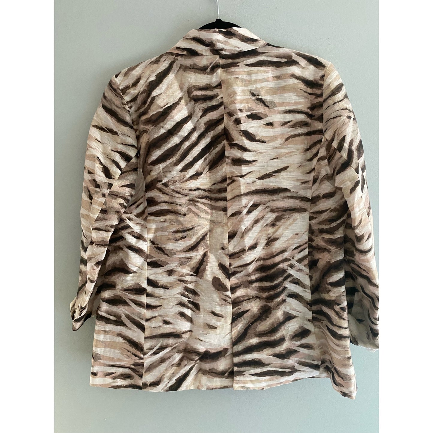 NWOT Chicos Linen Nylon Animal Print Blazer 3/4 Sleeve Size 1