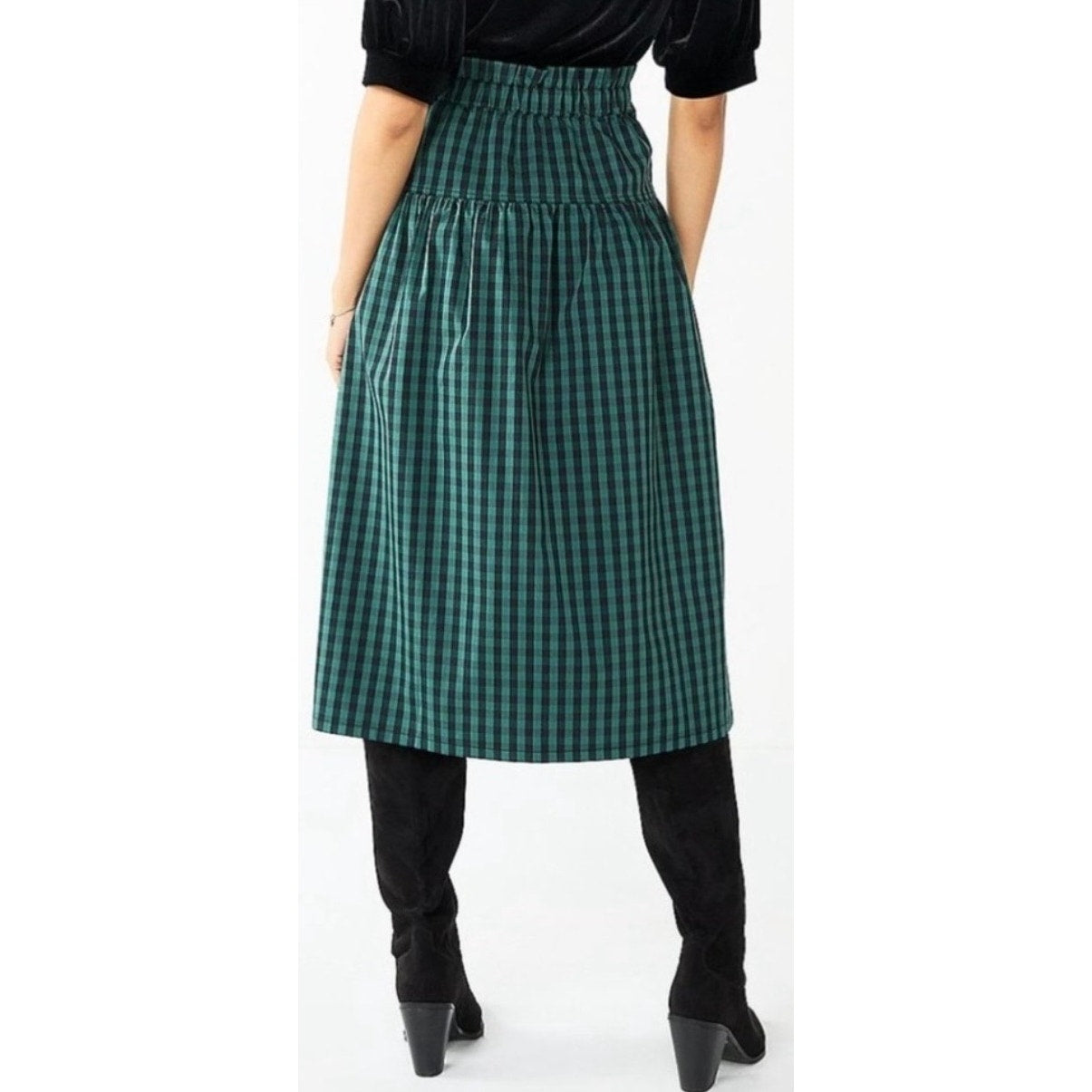 NWT Draper James RSVP Paperbag Waist Skirt in Green Black Size XS