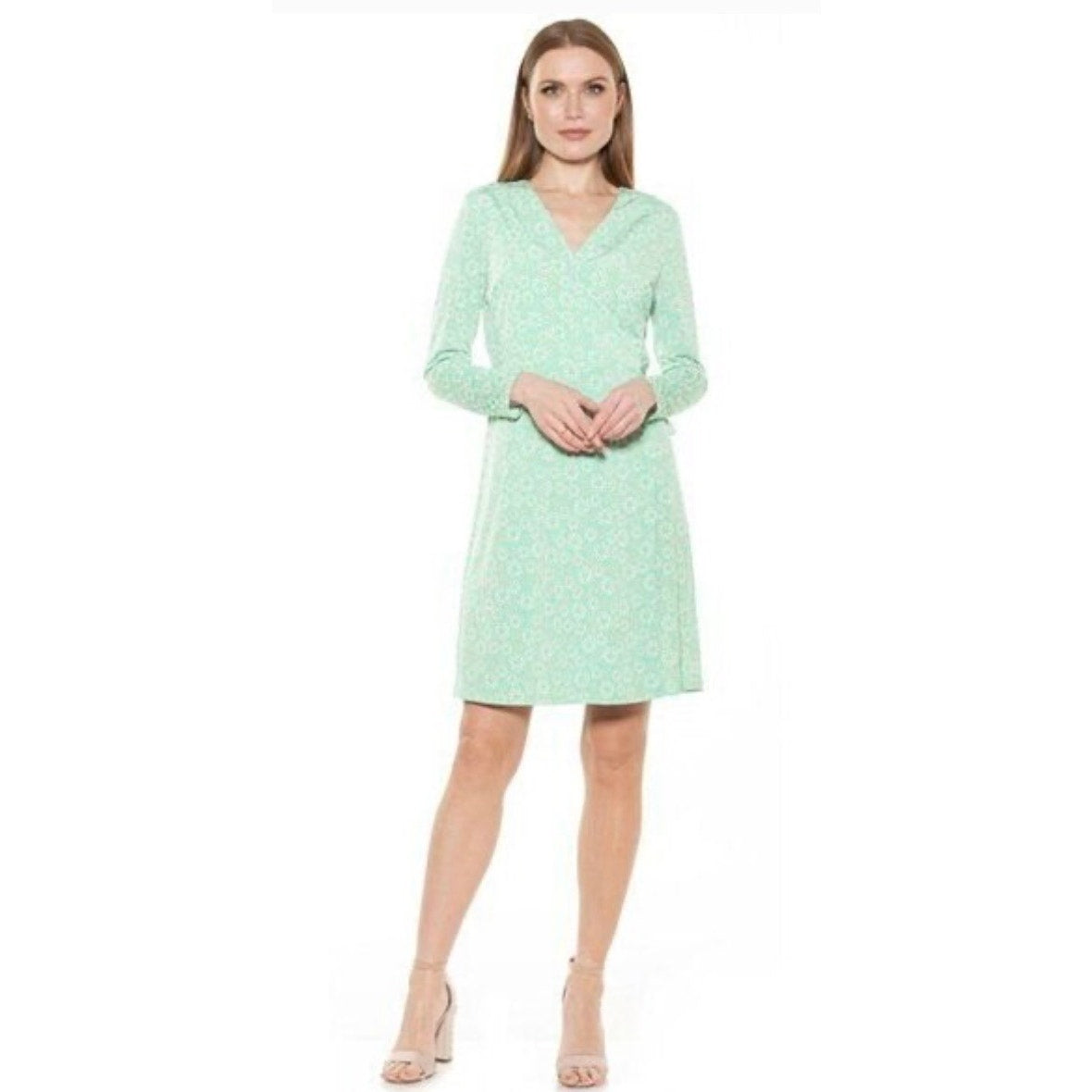 NWT Alexa Admor Amelia Wrap Dress Womens Turquoise Daisy Size L