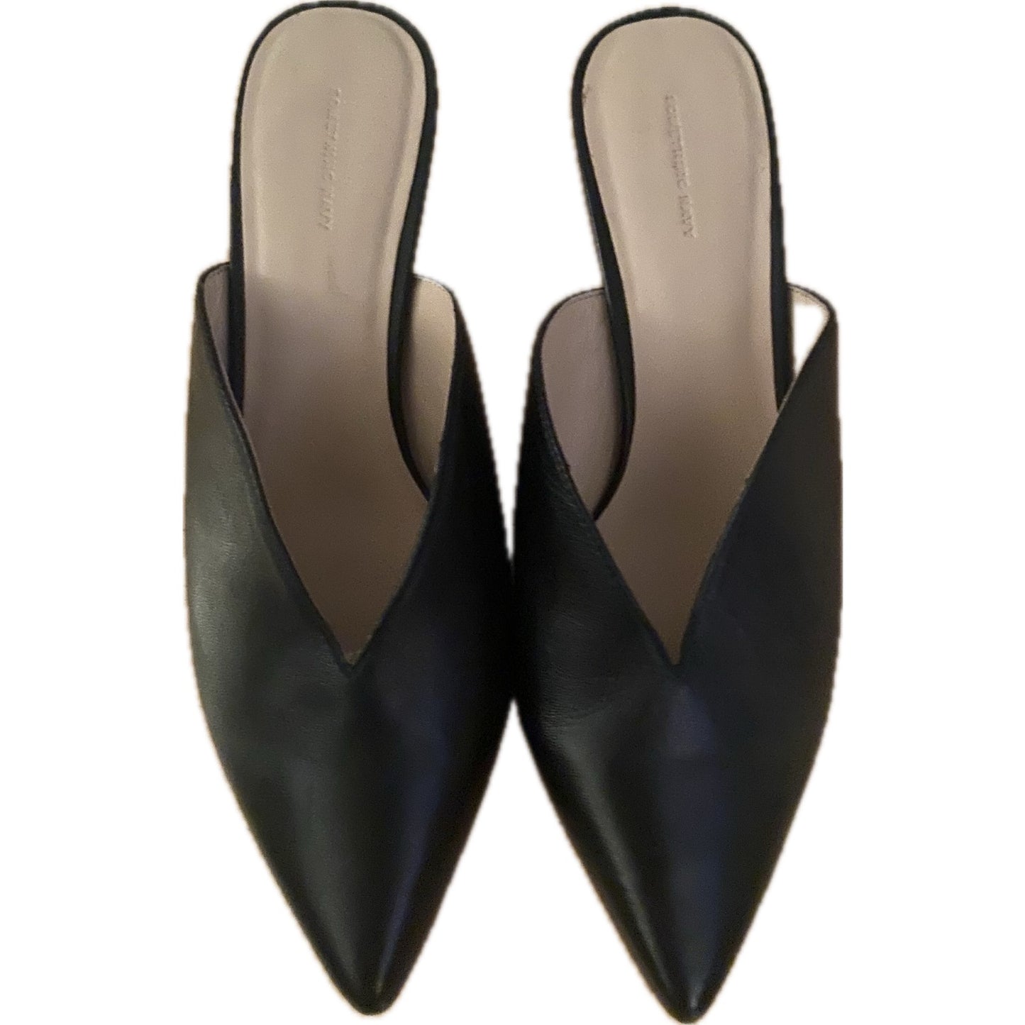 Something Navy Black Leather Mules Size 8.5