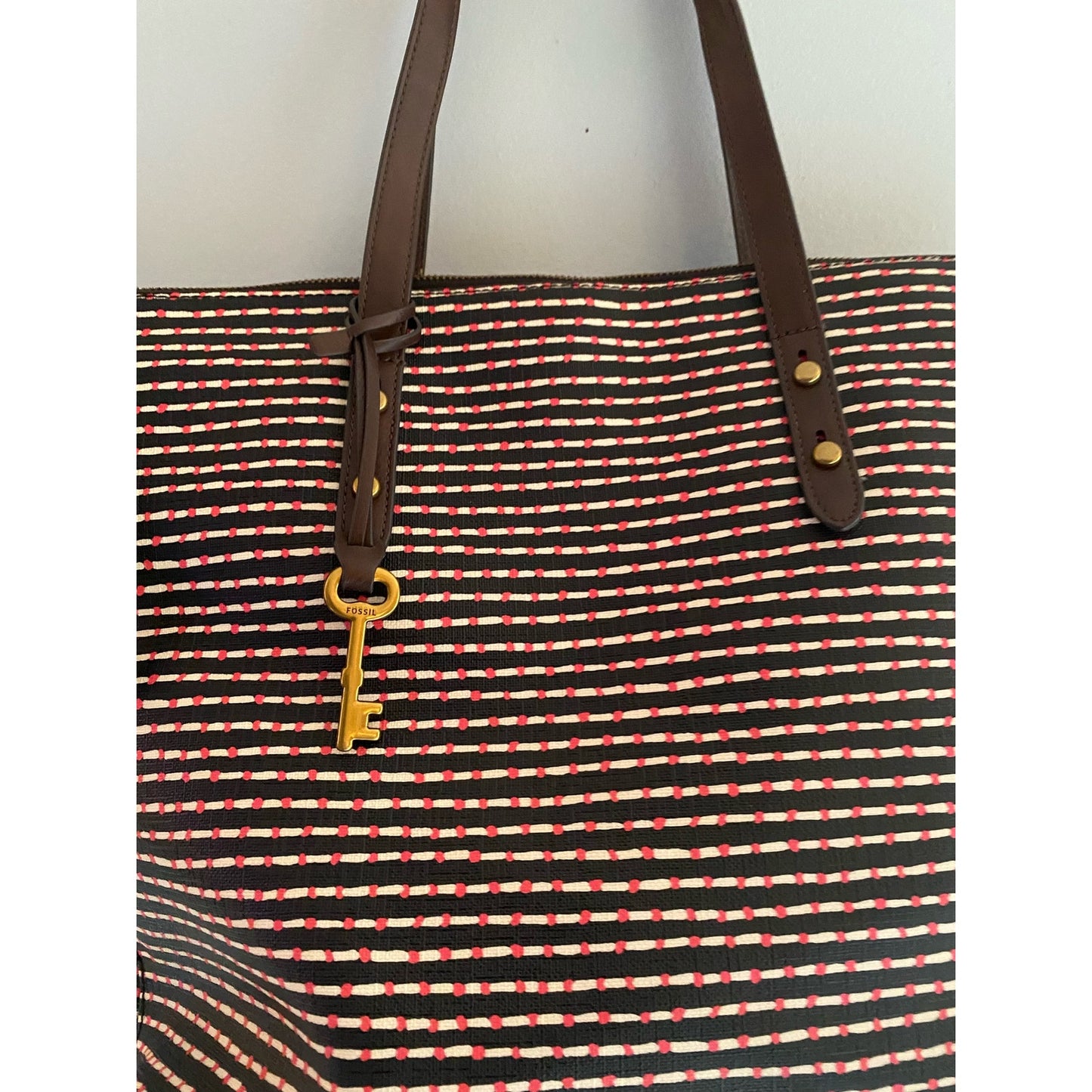 Fossil Striped Navy Tote