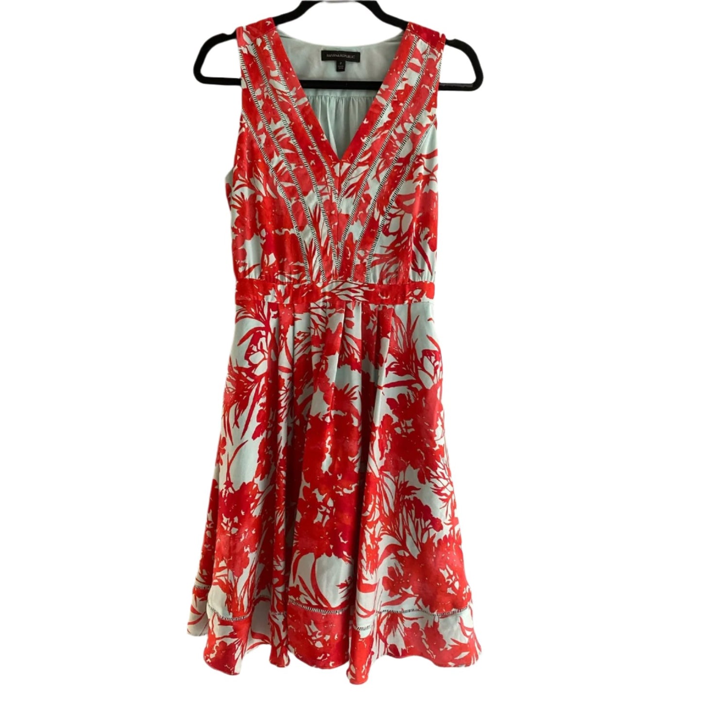 BANANA REPUBLIC Dress Red Floral Print Embroidered Size 2