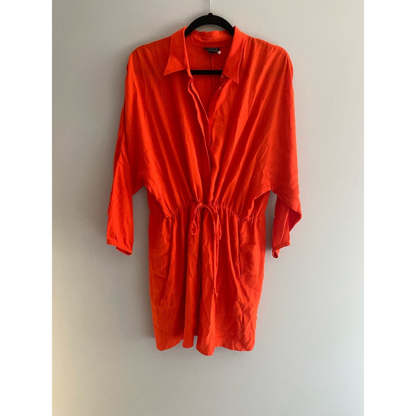 Topshop Orange Drawstring Shirt Dress Size 6