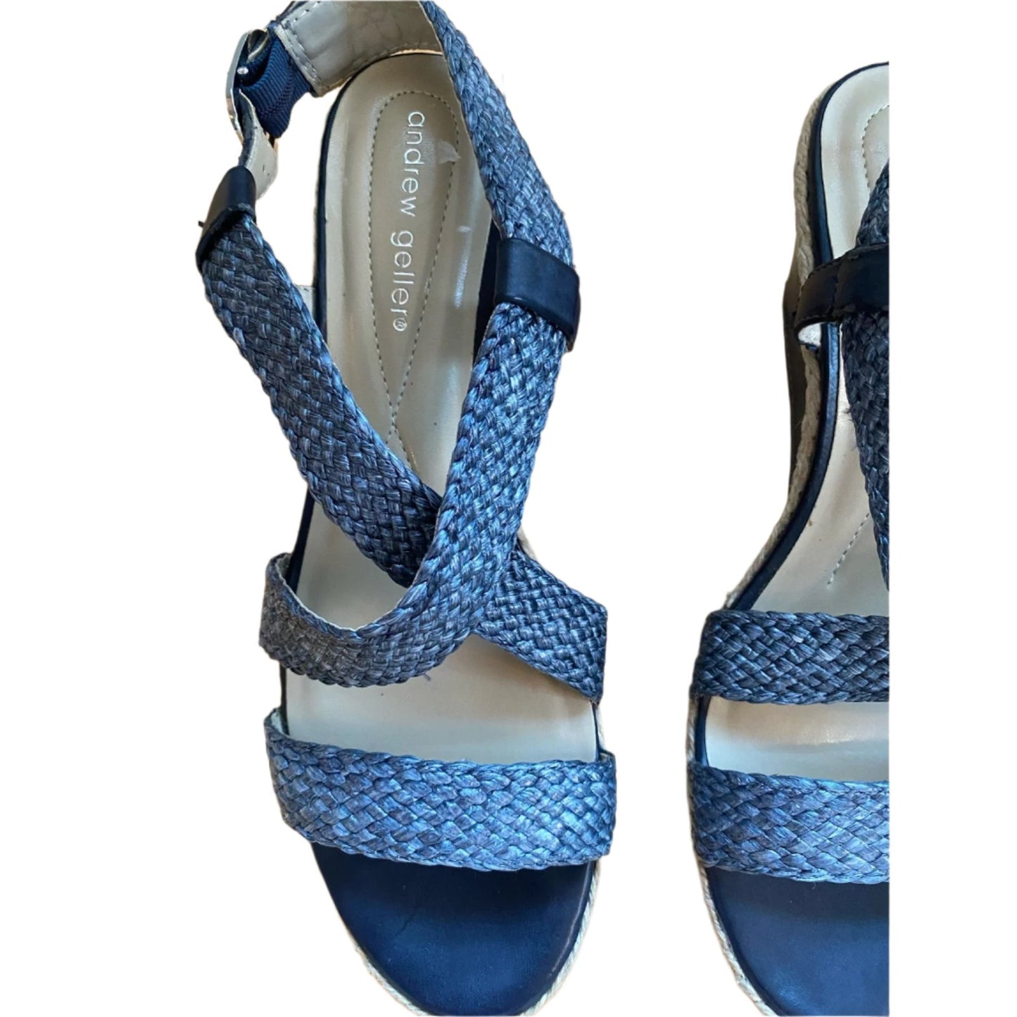 Andrew Geller Braided Blue Wedge Sandals Size 10