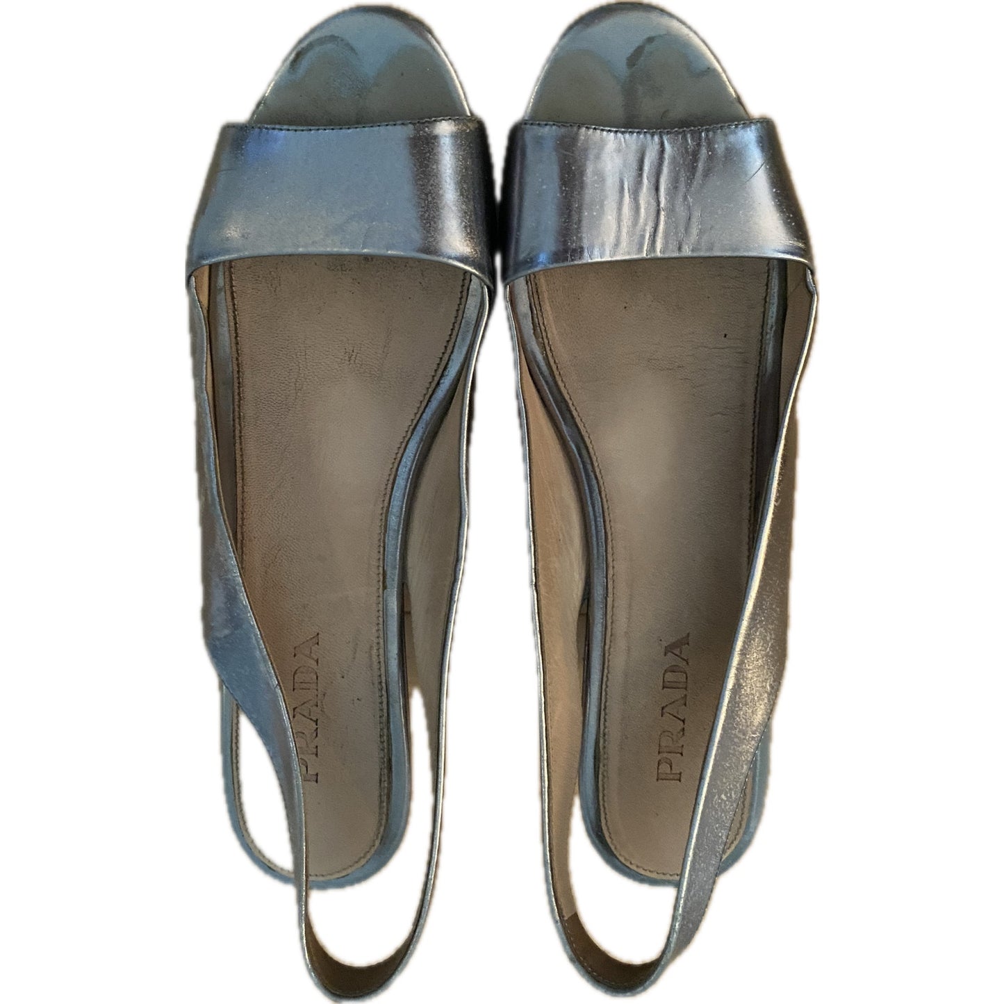 Prada Silver Slingback Wedge Sandals Size 39