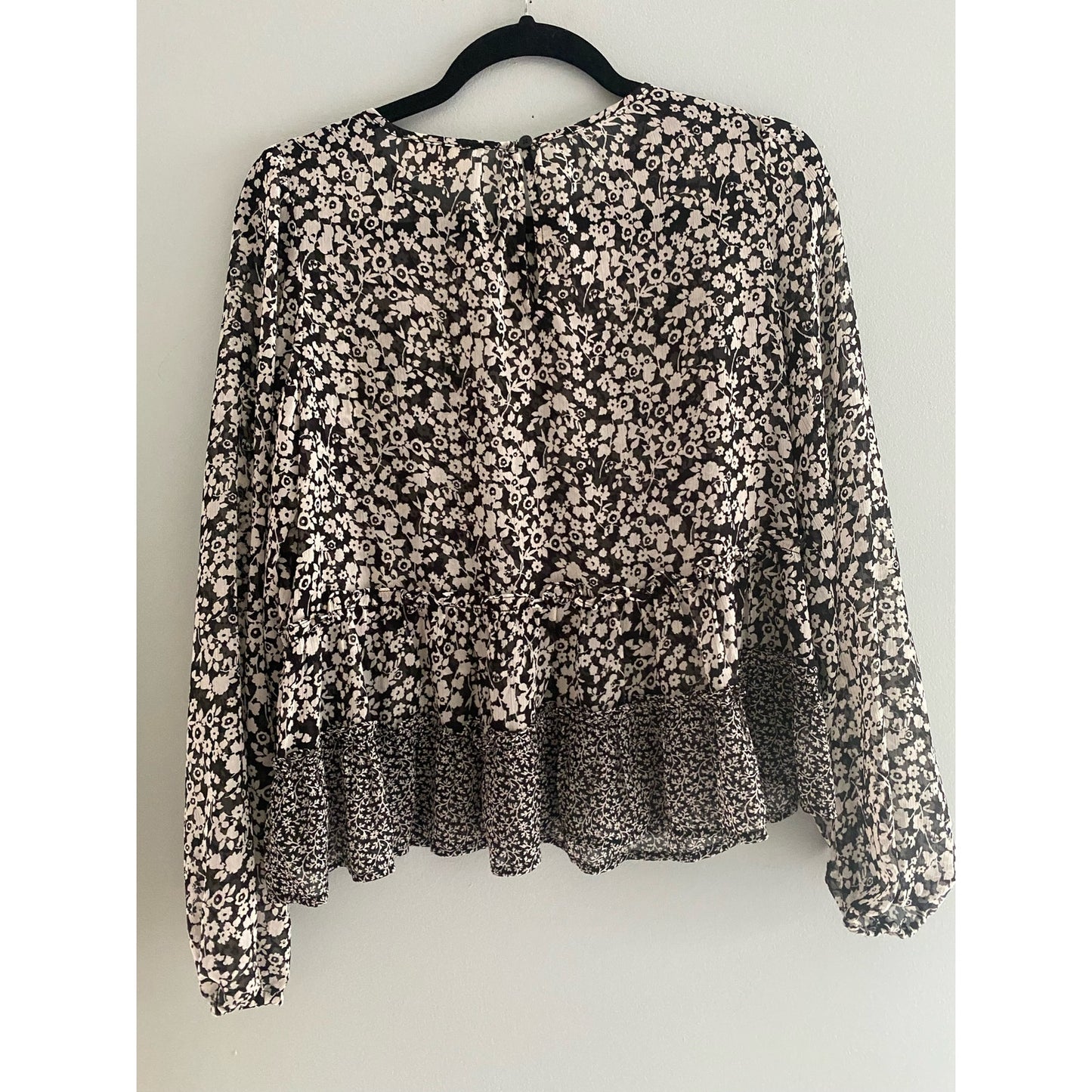 Loft Black and White Floral Blouse Size XS