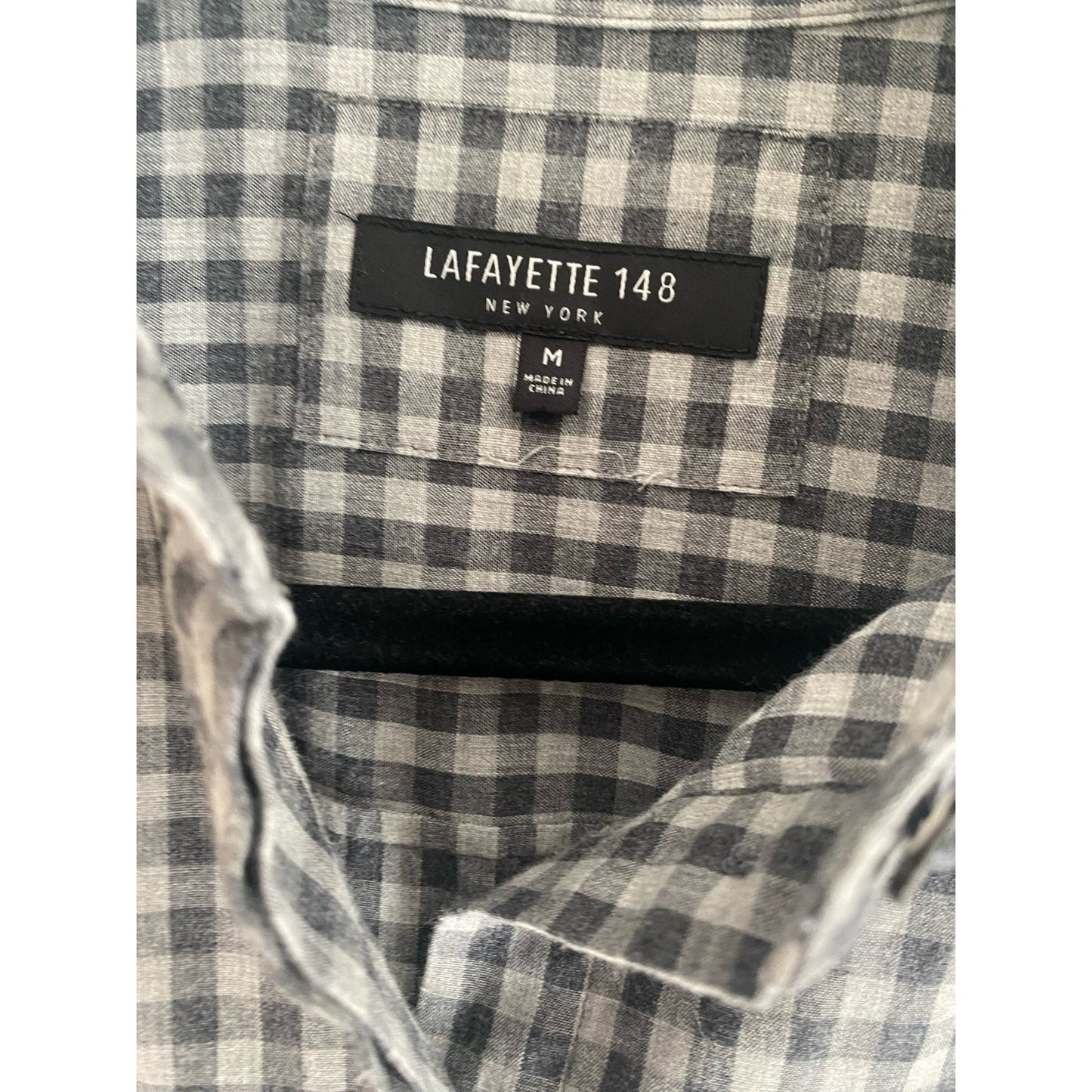 Lafayette 148 New York Gray Checked Shirt Size M