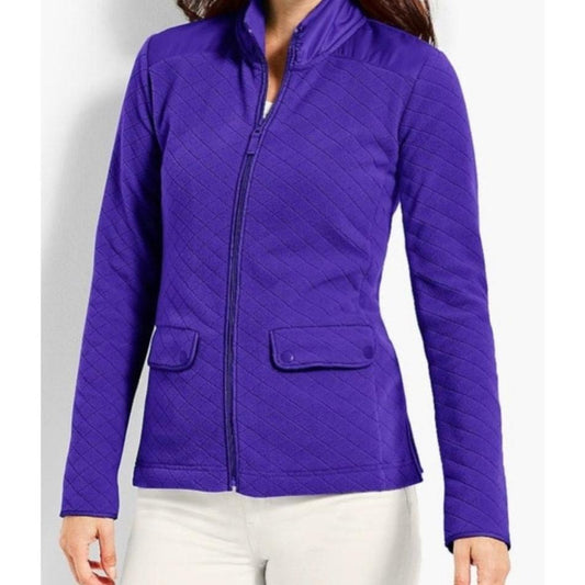 NWT Talbots Purple Fleece Diamond Texture Jacket Size P