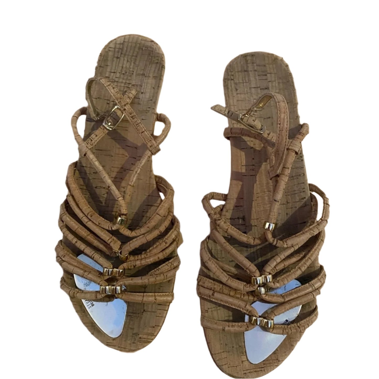 Stuart Weitzman Natural Cork Sandals with Gold Size 8.5