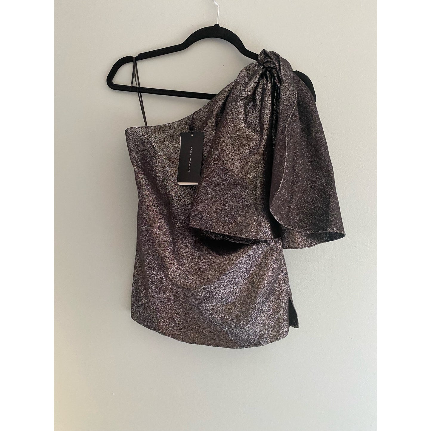 NWT Zara Metallic One Shoulder Top XS