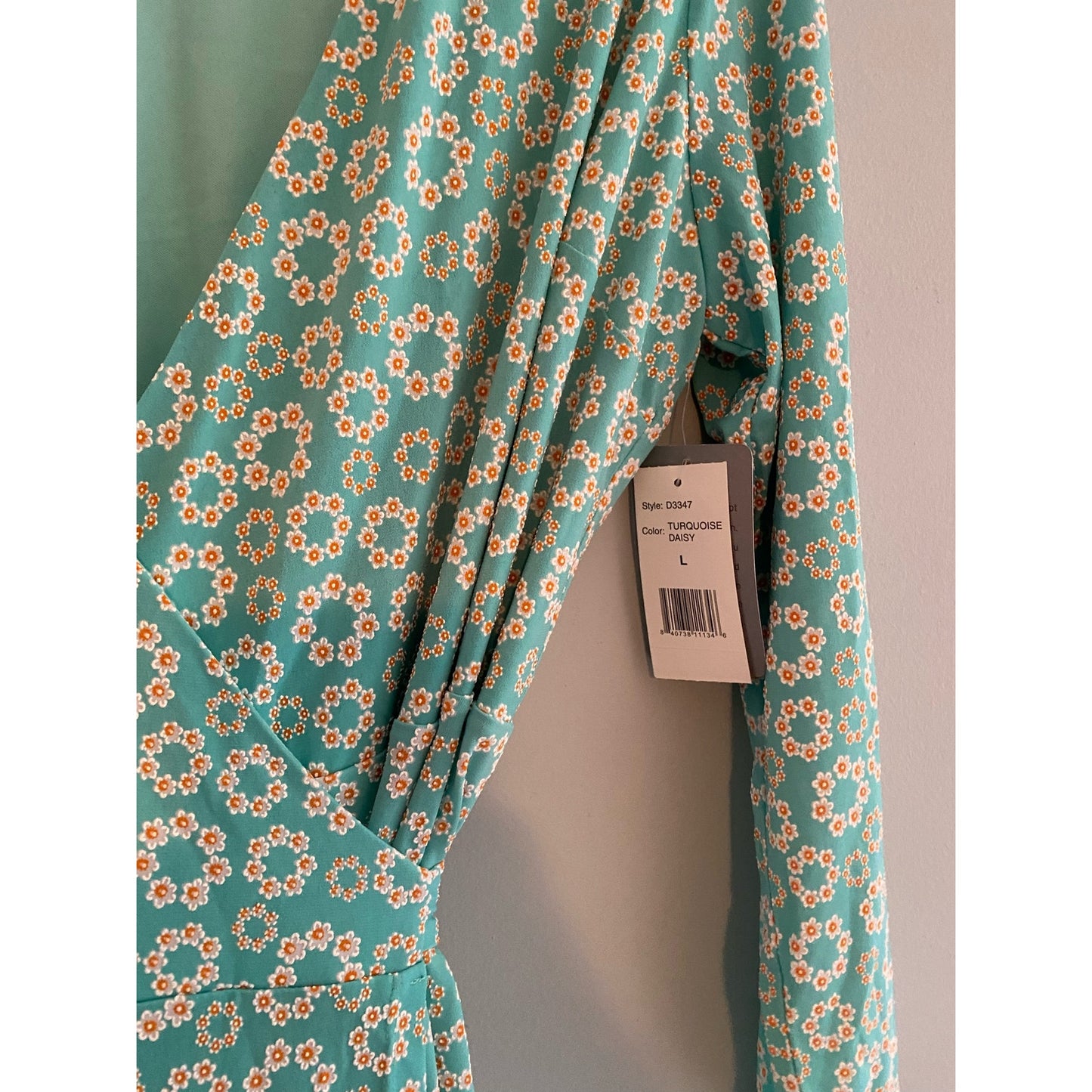 NWT Alexa Admor Amelia Wrap Dress Womens Turquoise Daisy Size L