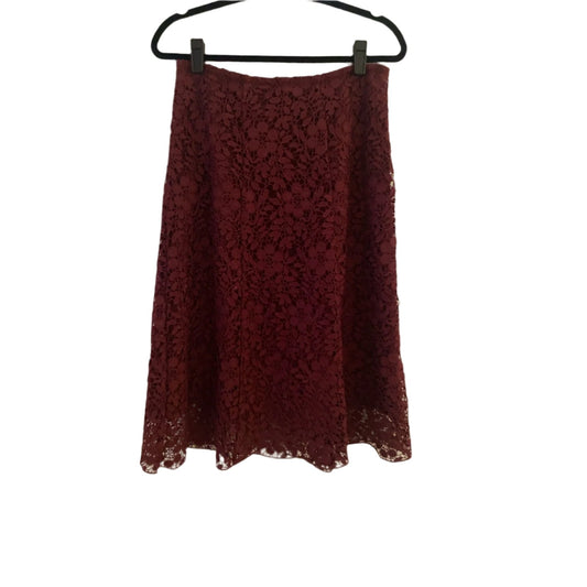 Garnet Hill Marroon Lace MIDI Skirt Size 6